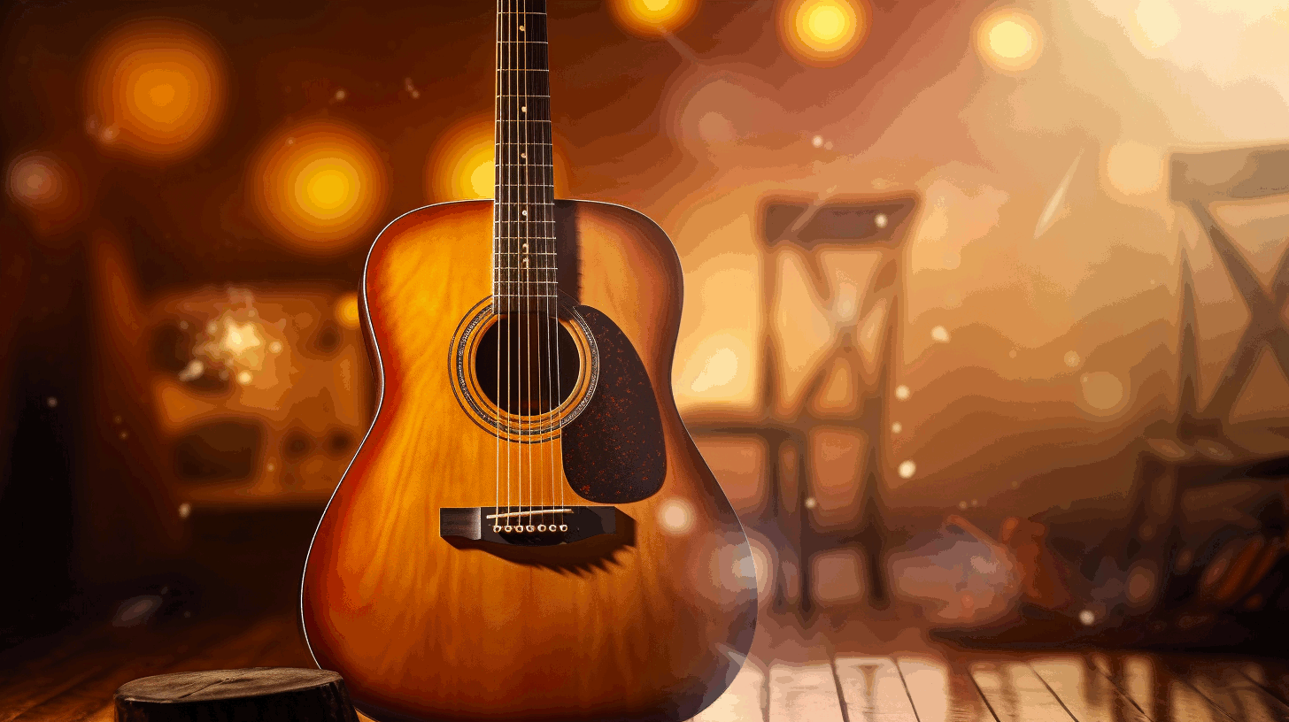 Acoustic guitar under $500 on a stage