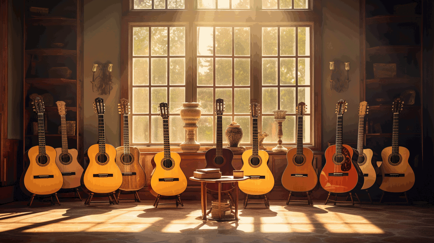 An array of instruments from the best classical guitar brands