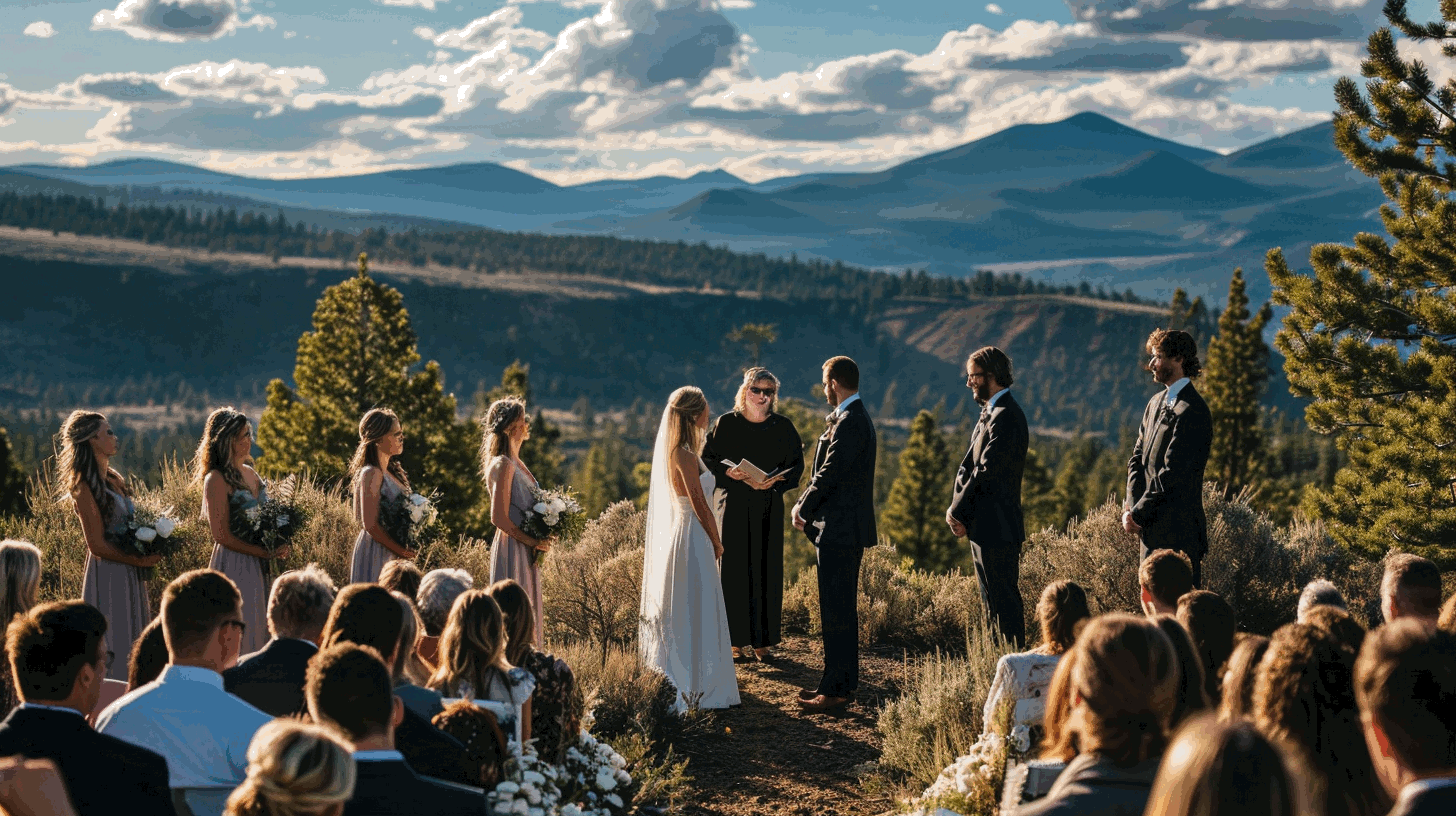 A wedding photo of a ceremony in Bend Oregon
