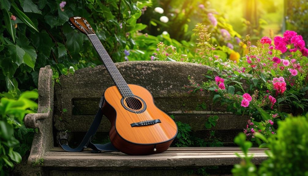 A classical guitar in a garden in spring