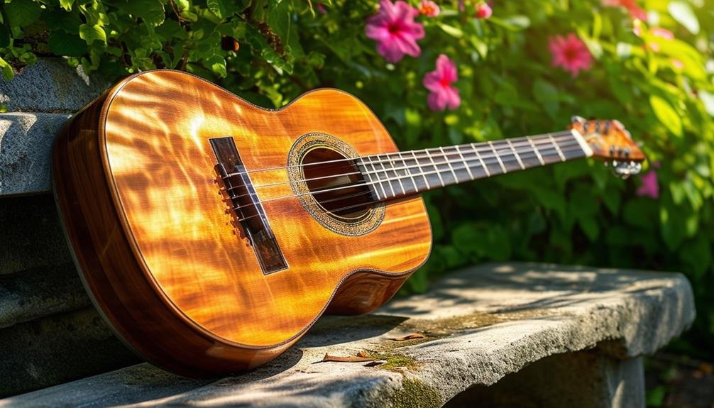 A classical guitar in a garden