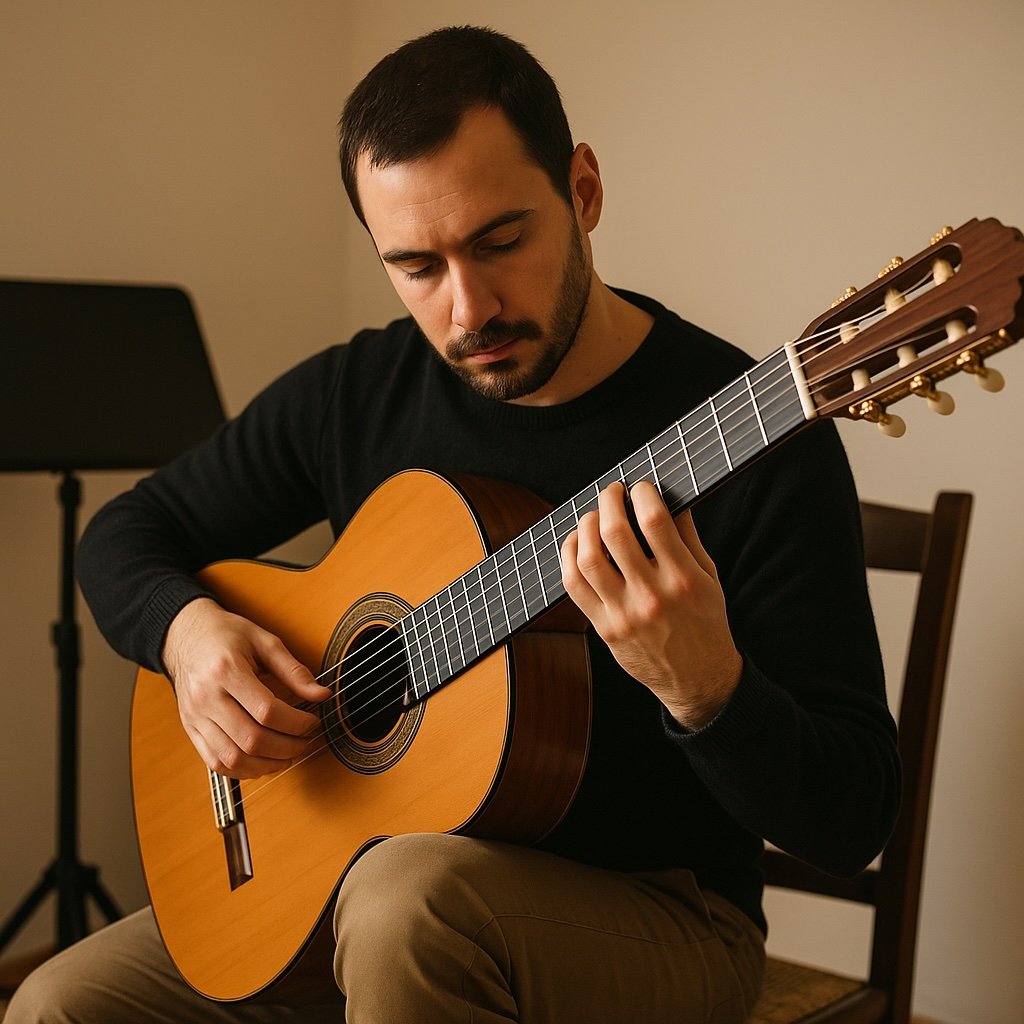 Someone practicing classical guitar