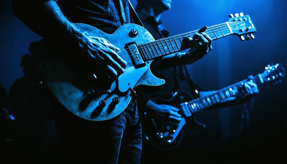 Guitarist on a stage in blue light